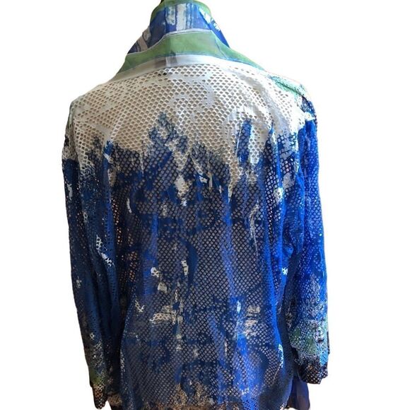 Chicos mesh blue white green swimsuit cover up size 3. Art to wear watercolor - Picture 7 of 12